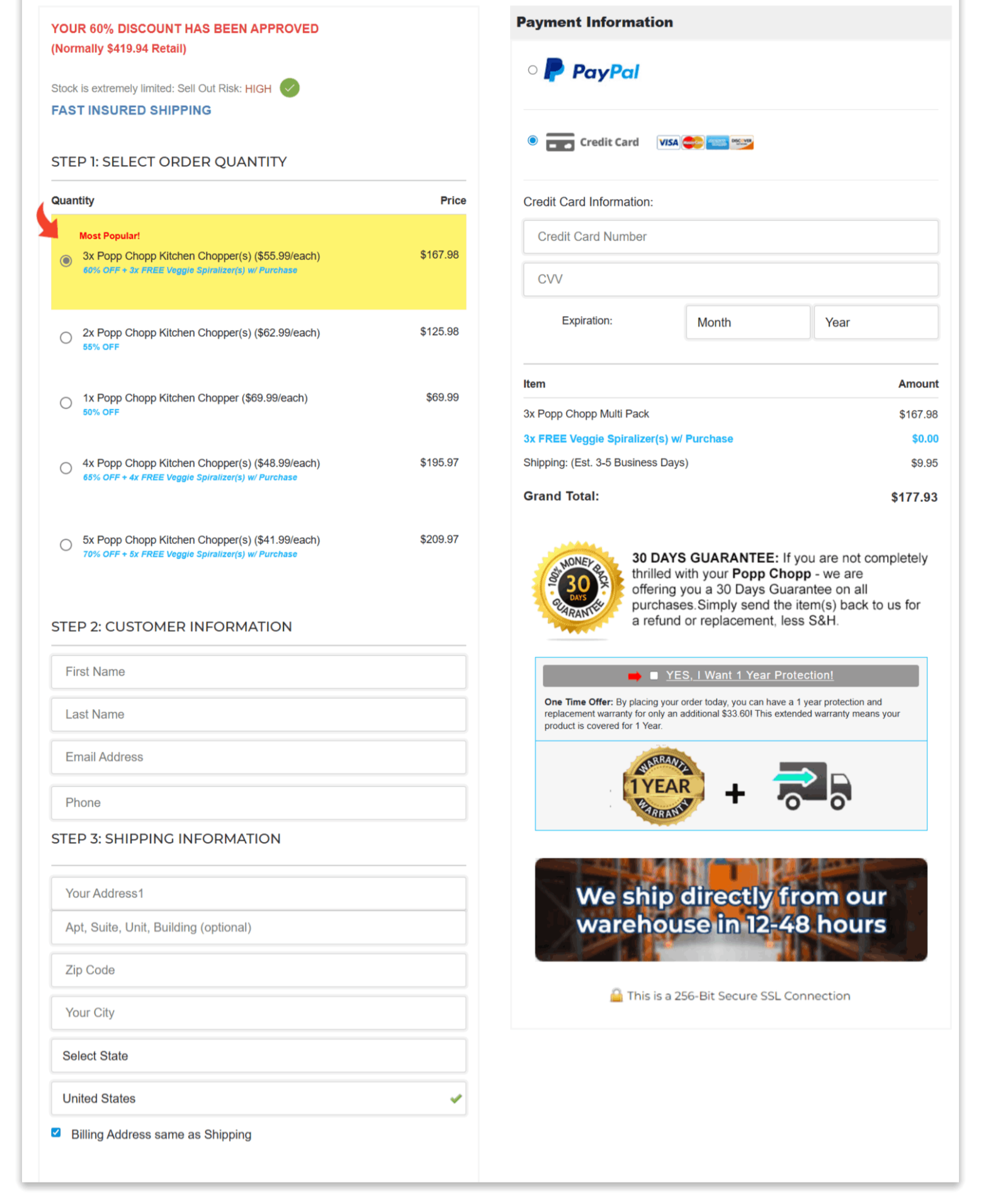 Popp Chopp secure checkout page